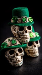 Festive skulls adorned with green hats and shamrocks for st patrick s day