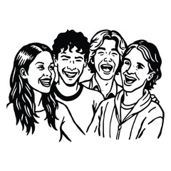 Friendship group laughing silhouette