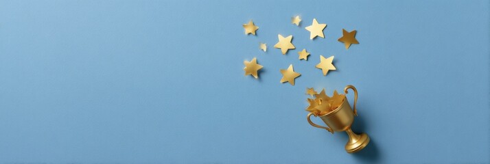 Golden trophy with stars on blue background representing success and achievement