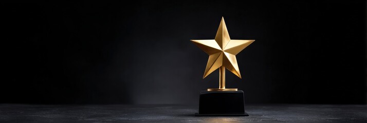 Golden star trophy on black background excellence awards recognition