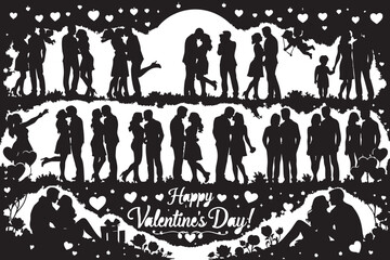 Valentine&rsquo;s Day romantic couple silhouette love illustration
