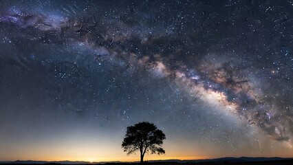 A lone tree under the milky way galaxy at night