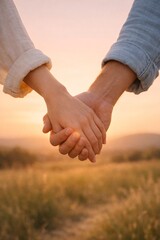 Valentine&rsquo;s Day Couple Holding Hands at Sunset for Love Stories, Romantic Campaigns, Relationship Marketing, Wedding Concepts, and Lifestyle Branding