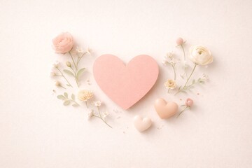 Valentine&rsquo;s Day Floral Heart Flat Lay for Romantic Cards, Love Campaigns, Wedding Branding, Social Media Posts, and Seasonal Marketing