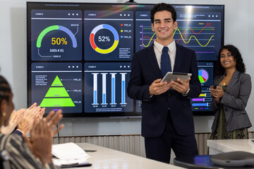 Diverse Team Working Together in Modern Co-Working Space. Casual meeting of senior diverse business team analyzing financial data. Multiethnic business people working in the office. senior man.