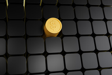 Stack of Gold Coins on Black Cubes