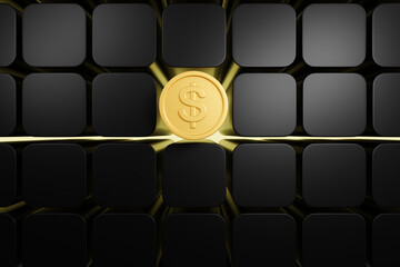 Stack of Gold Coins on Black Cubes