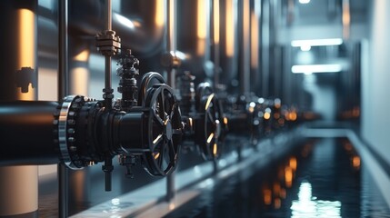 Fototapeta premium Industrial pipes and valves in a row