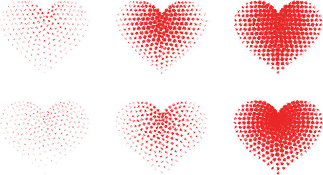 Romantic red heart halftone heart set illustration, Vintage halftone heart collage design vector