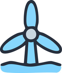 Obraz premium Stylized Wind Turbine Icon on Blue Water.