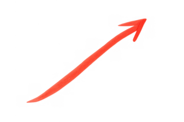 Red arrow marking an upward trend, representing positive direction, financial gain, rising markets, and successful progress