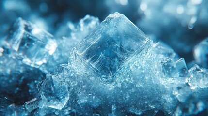 Obraz premium Close up of sparkling ice crystals with intricate geometric structures and a cool blue hue