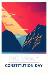 Norway landscape with mountains and colorful sky for Constitution Day  