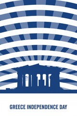 Greece Independence Day graphic with the Parthenon and rays design  