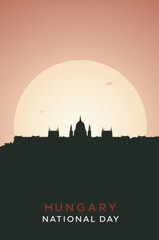 Hungarian skyline silhouette at sunset for National Day celebration  