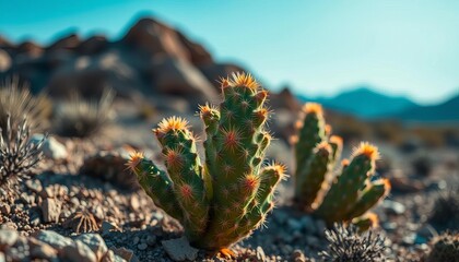 Cactus thriving in a harsh desert environment, an example of adaptation and survival strategies,  arid,  desert