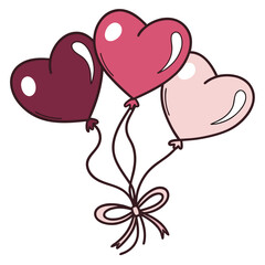 A flat vector illustration of three heart-shaped balloons tied together.