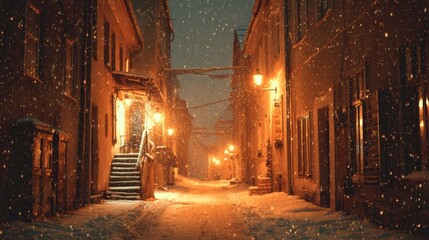 Warm Window Lights on a Snowy Evening