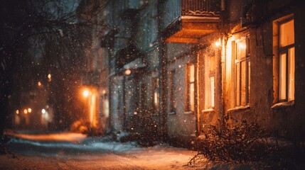 Calm Winter Street with Gentle Snowfall