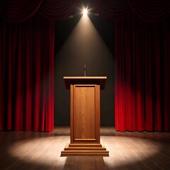 stage with red curtains and spotlight