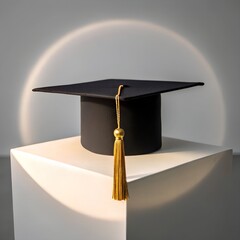 graduation cap and diploma on a pedestal