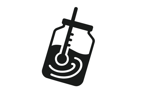Hydrometer Dance Icon. Solid style icon of a hydrometer in a tilted jar with swirling liquid, representing proofing hydrometer