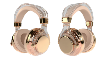 luxury transparent over ear headphones with gold metal accents modern audio accessory isolated on white background