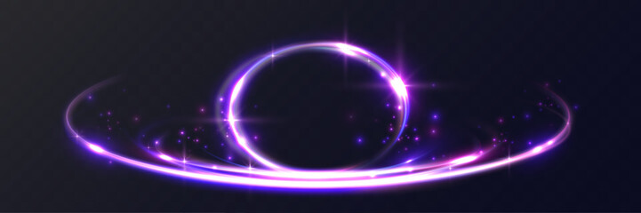 Glowing purple neon magic ring with sparkling energy trails and orbit effect isolated on transparent backgrounds © vikusandra