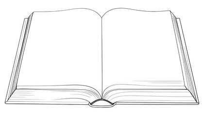 Open book illustration with blank pages, featuring simple, crisp black and white line art on black backdrop