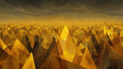 Golden geometric landscape abstract terrain