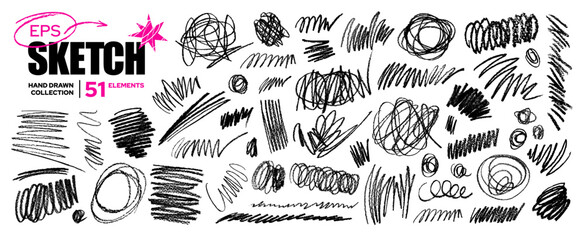 Scribble doodle by marker or pencil. Messy line marker scribble. Pen, pencil, crayon, brush texture. Sketch scratch and scrawl vector. Hand drawn paint, grunge charcoal art. Punk graffiti abstract bg