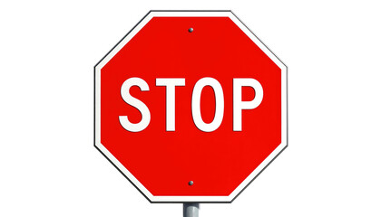 Obraz premium Bright red octagonal stop sign against a dark background, with white letters spelling 