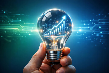 Business Growth Concept With Light Bulb And Rising Chart