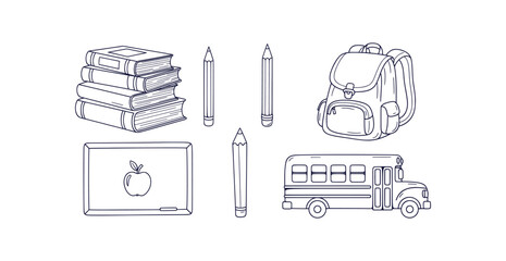 Essential School Supplies Collection Line Art Vector Illustration Back to Education Season
