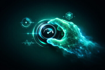 Futuristic Digital Hand Adjusting Performance Speed Interface