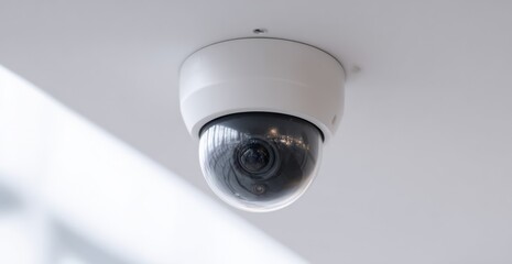 Ceiling-mounted dome security camera in modern indoor setting
