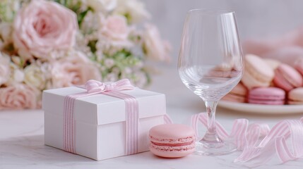 Elegant setup with gifts and dessert