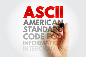 ASCII American Standard Code for Information Interchange concept with hand drawing text, representing data encoding, programming, communication, and computer language standard