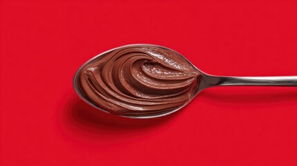 Chocolate spread on metal spoon