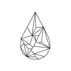 A modern abstract geometric teardrop, featuring faceted lines, rendered in clean black line art, offering a versatile and contemporary graphic design element.