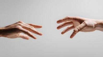 Human hands reaching toward each other symbolizing connection, creation, touch, vulnerability, emotion, and minimalism