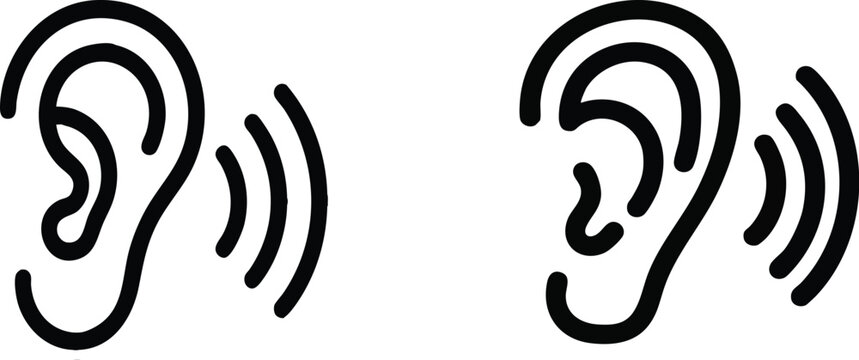 Ear outline icon with sound waves for hearing and listening concept