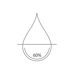 A minimalist line icon depicts a water droplet partially filled to 60%, symbolizing optimal humidity levels or a precise liquid measurement.
