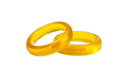 Two glossy, linked yellow rings isolated on a stark black background, symbolizing unity