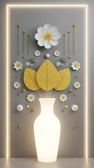 Decorative Floral Wall Art with Golden Leaves and Soft Lighting