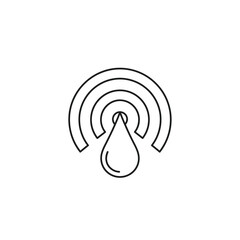 A sleek line art icon illustrates a pristine water drop descending amidst radiating signal waves, symbolizing modern hydration technology and environmental monitoring.