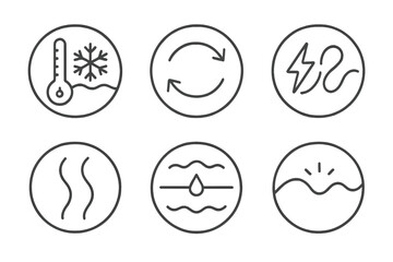 Obraz premium Thermal Balance Icons. Line style round vector icons of Thermal Balance: hot-cold line, dual current, energy thread, balanced flow