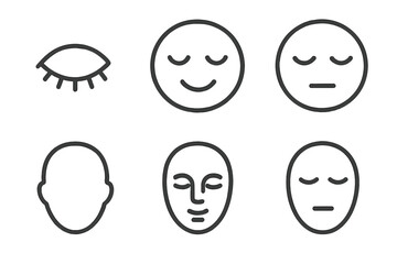 Tranquil Faces Icons. Line style round vector icons of Tranquil Faces: peaceful eye, curved expression, resting mouth, soft