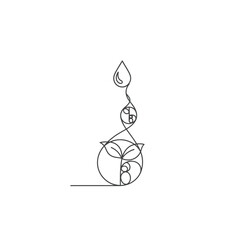 A delicate line art illustration portrays a water droplet nurturing a stylized plant form, symbolizing growth, life, and environmental sustainability.