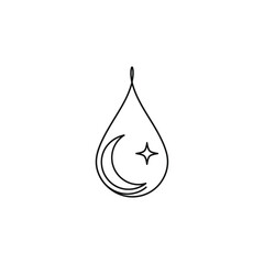 A minimalist line art illustration captures a mystical teardrop containing a serene crescent moon and a sparkling star, symbolizing dreams and celestial wonder.